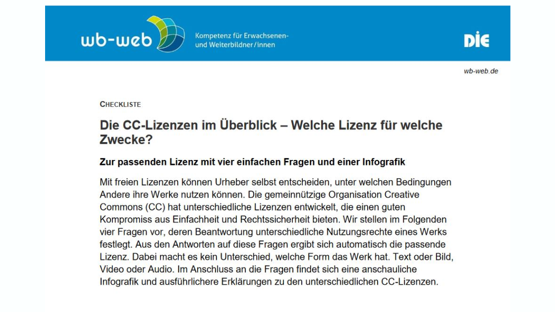 Checkliste: Die CC-Lizenzen im Überblick – Welche Lizenz für welche Zwecke? 
